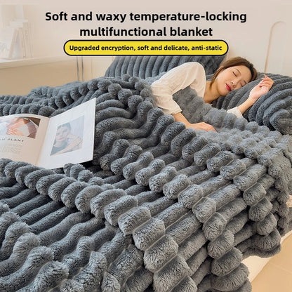 Soft FluffRow Blanket for Bed, 250GSM Warm Plush Striped Decorative Blanket for Winter Sleep & Naps
