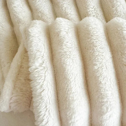 Soft FluffRow Blanket for Bed, 250GSM Warm Plush Striped Decorative Blanket for Winter Sleep & Naps