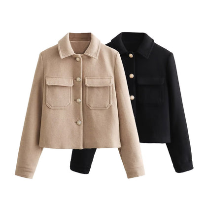 Luxury Women’s Collared Jacket with Decorative Pocket Detail