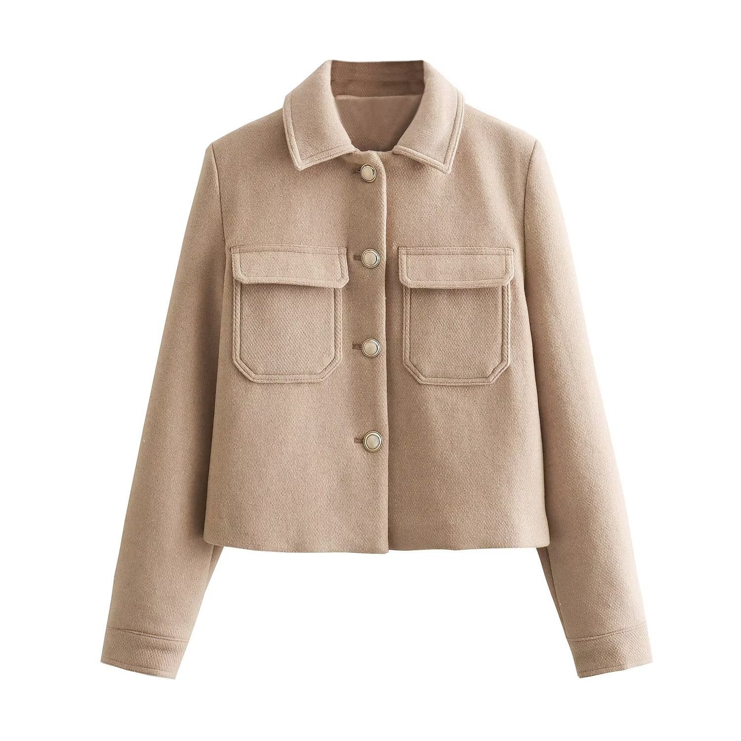 Luxury Women’s Collared Jacket with Decorative Pocket Detail