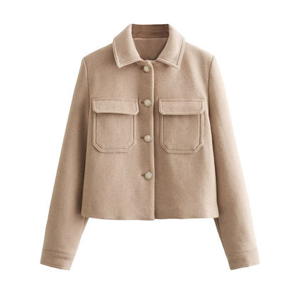 Luxury Women’s Collared Jacket with Decorative Pocket Detail