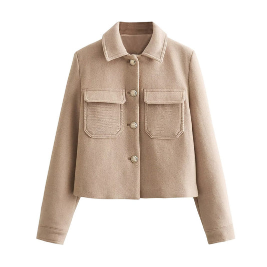 Luxury Women’s Collared Jacket with Decorative Pocket Detail