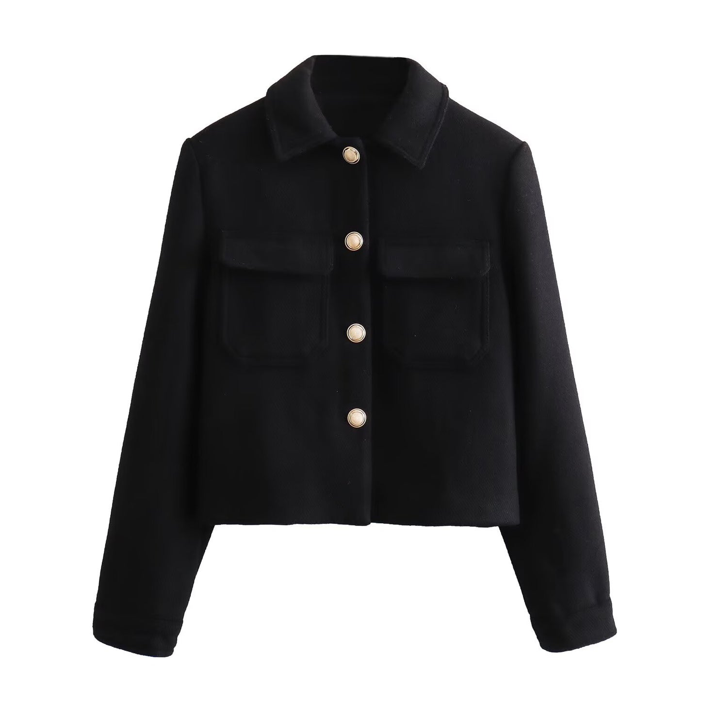 Luxury Women’s Collared Jacket with Decorative Pocket Detail