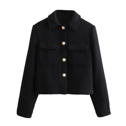 Luxury Women’s Collared Jacket with Decorative Pocket Detail