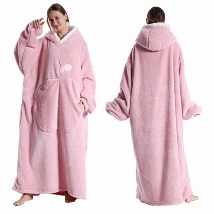 Extra-Long Hooded Flannel Blanket with Sleeves – Cozy Winter Wearable Throw for Men & Women