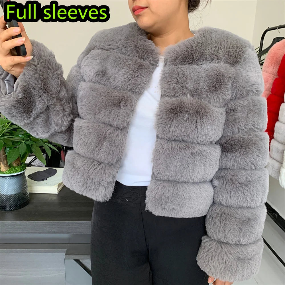 Luxury Women’s Faux Fox Fur Coat – Elegant Short Fluffy Winter Jacket