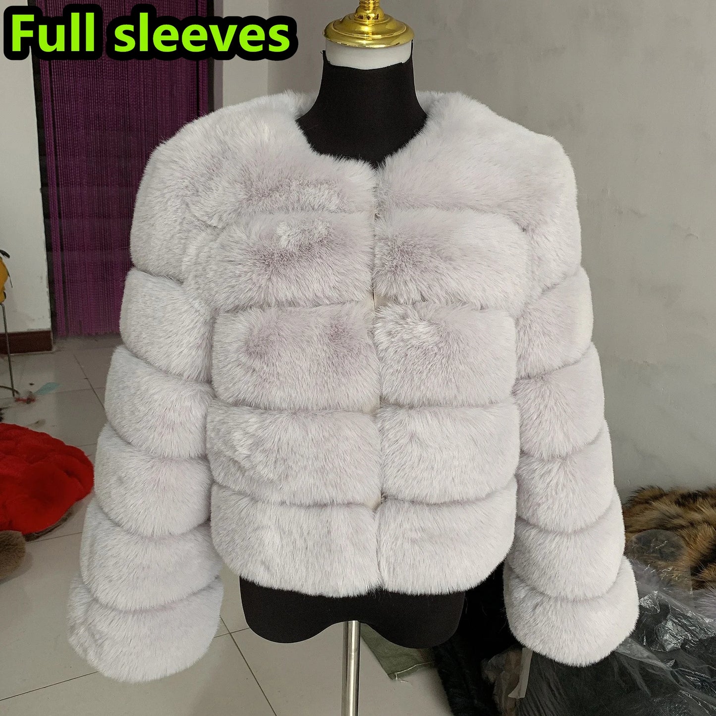 Luxury Women’s Faux Fox Fur Coat – Elegant Short Fluffy Winter Jacket