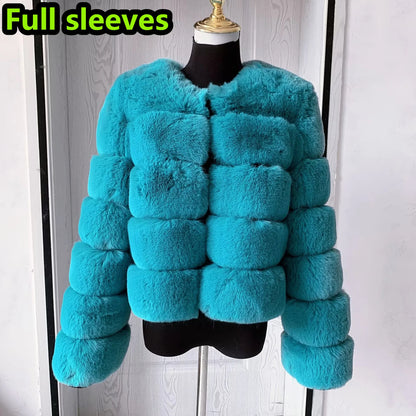 Luxury Women’s Faux Fox Fur Coat – Elegant Short Fluffy Winter Jacket