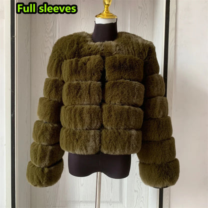 Luxury Women’s Faux Fox Fur Coat – Elegant Short Fluffy Winter Jacket