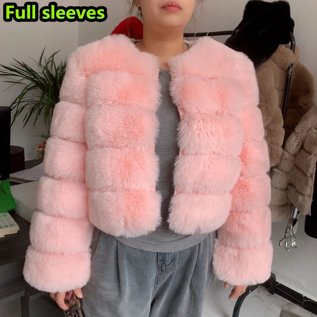 Luxury Women’s Faux Fox Fur Coat – Elegant Short Fluffy Winter Jacket