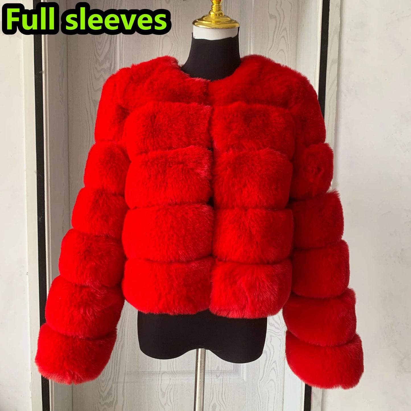 Luxury Women’s Faux Fox Fur Coat – Elegant Short Fluffy Winter Jacket