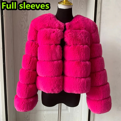 Luxury Women’s Faux Fox Fur Coat – Elegant Short Fluffy Winter Jacket