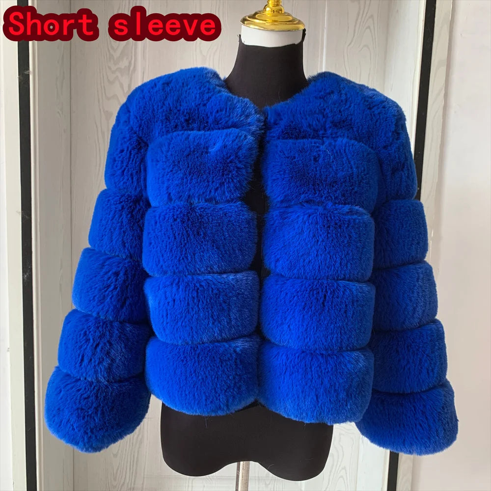 Luxury Women’s Faux Fox Fur Coat – Elegant Short Fluffy Winter Jacket