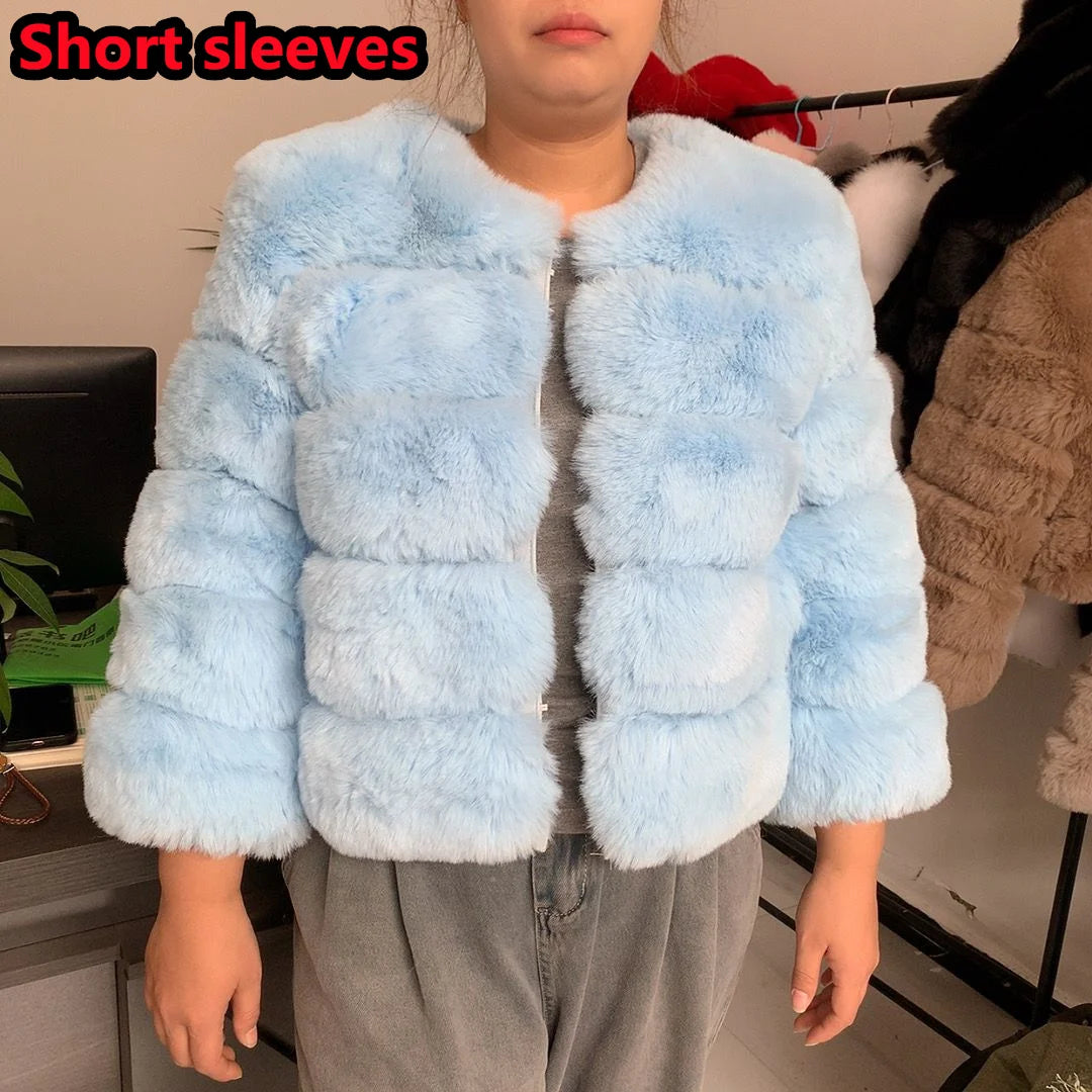 Luxury Women’s Faux Fox Fur Coat – Elegant Short Fluffy Winter Jacket